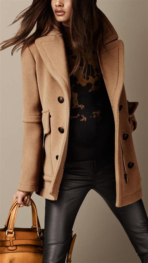 burberry fitted pea coat|Burberry camel wool coat men's.